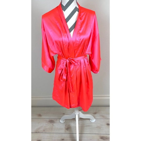 Victoria's Secret Other - Victoria’s Secret Hot Pink Satin Kimono Robe